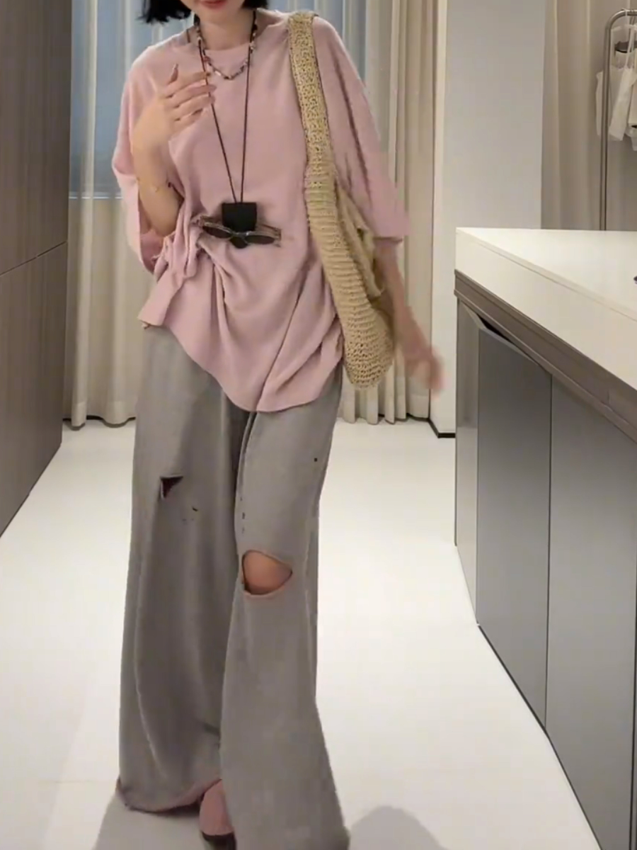 【レディース】スウェットパンツ ヴィンテージダメージワイドフレアパンツ