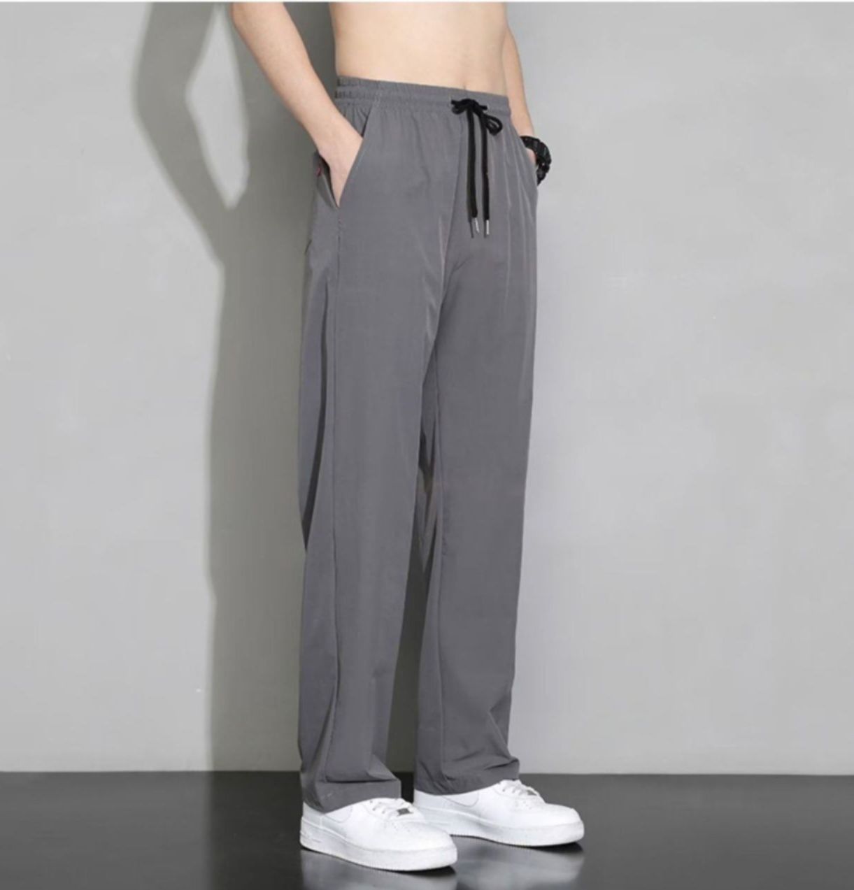 スウェットパンツ しわ加工ストレートひも付きゴムカジュアル