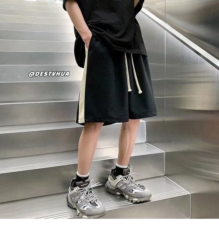 スウェットパンツ ツーラインワッフル生地ショートパンツ