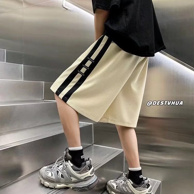 スウェットパンツ ツーラインワッフル生地ショートパンツ