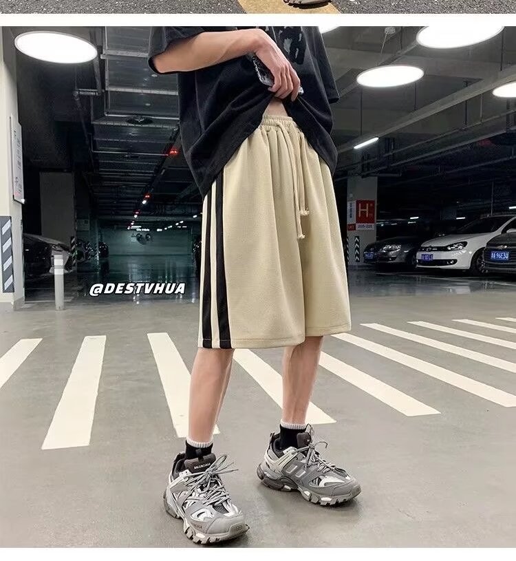 スウェットパンツ ツーラインワッフル生地ショートパンツ