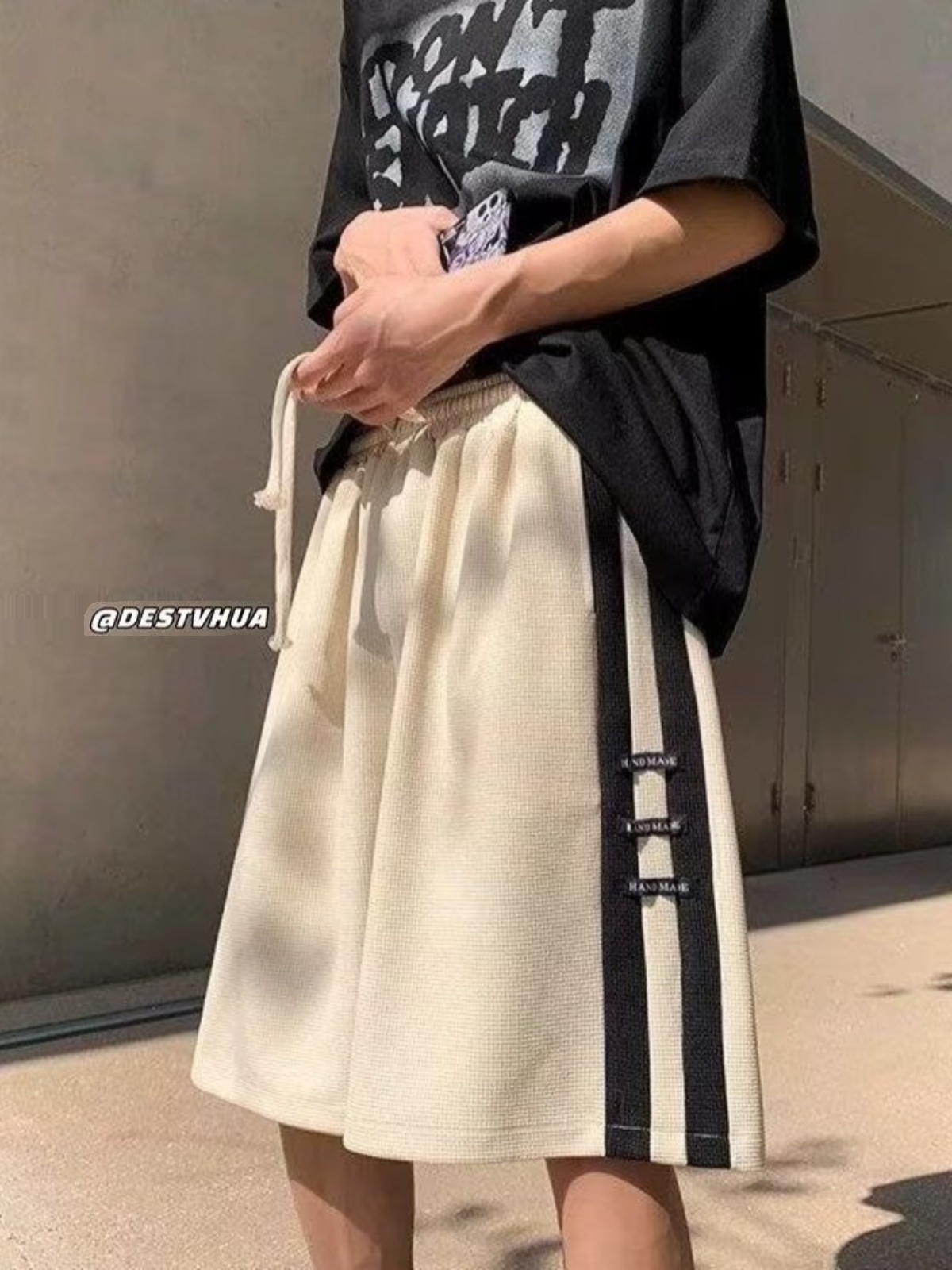 スウェットパンツ ツーラインワッフル生地ショートパンツ