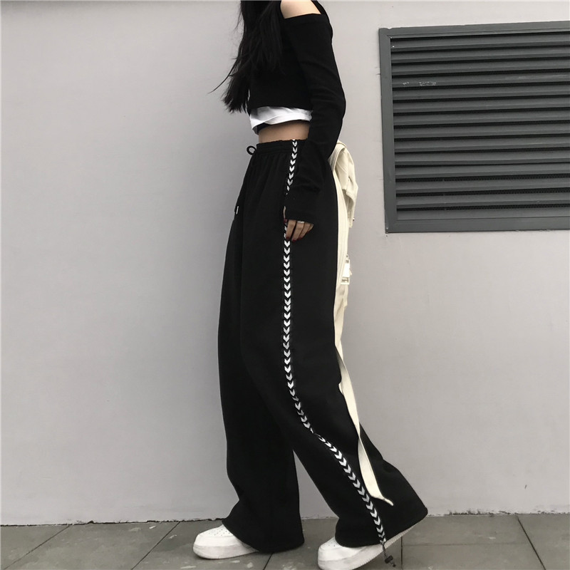 【レディース】サイドラインワイドスウェットパンツ