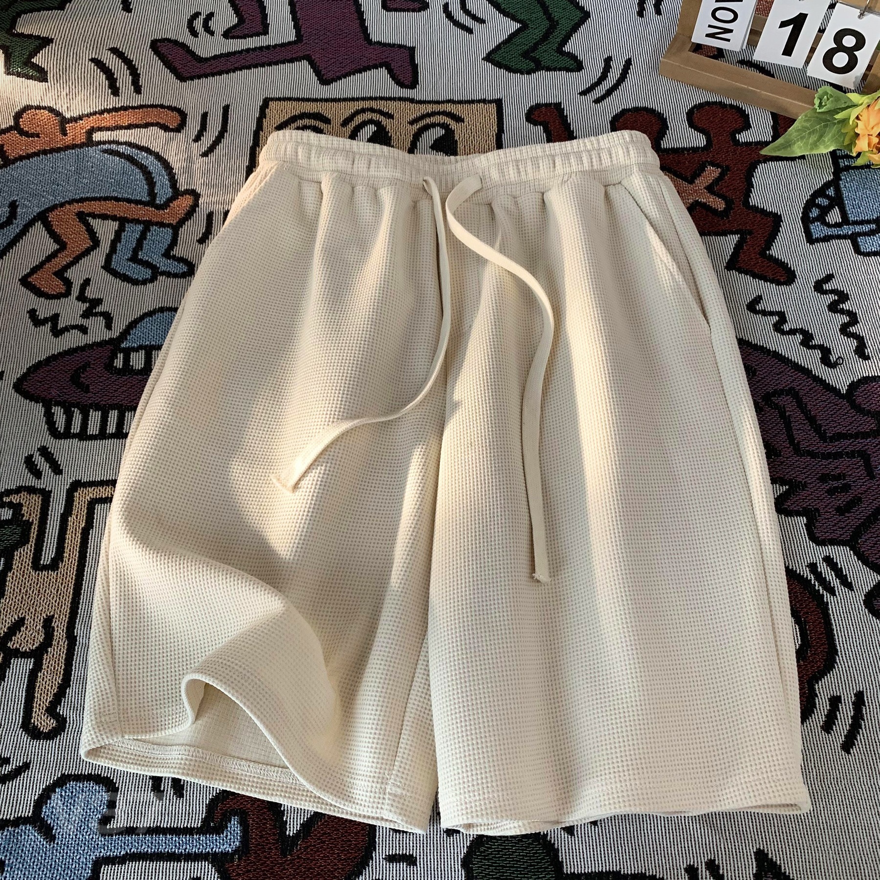 スウェットパンツ ワッフル地ドローコードショートパンツ