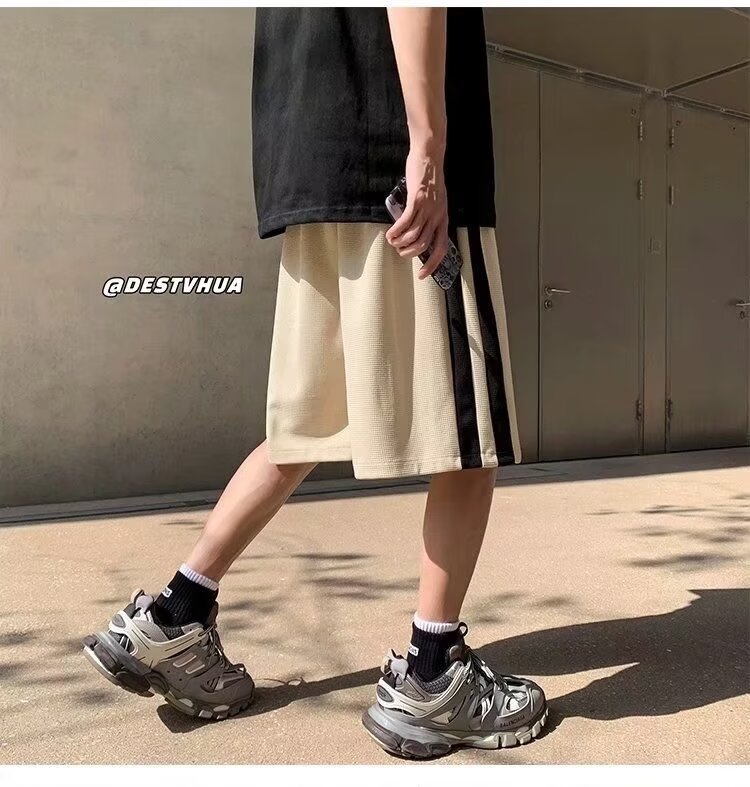 スウェットパンツ ツーラインワッフル生地ショートパンツ