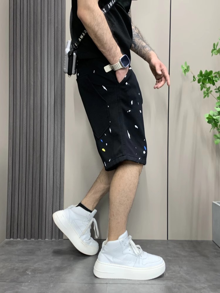 【メンズ】スウェットパンツ 飛沫模様ゆったりショートパンツ