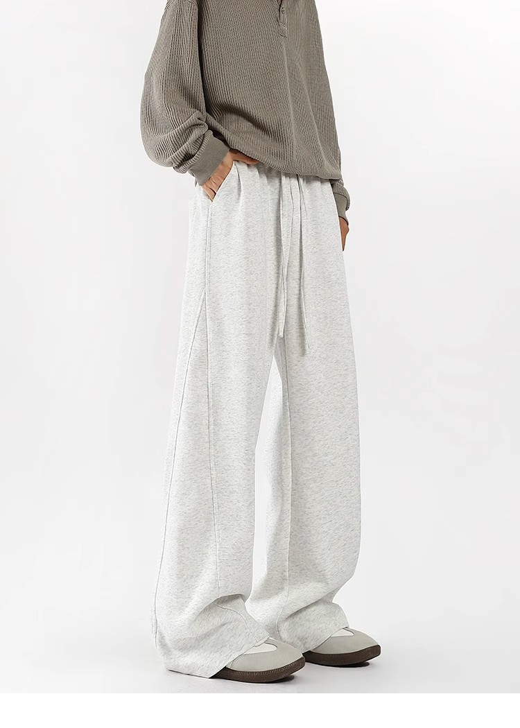ゆったりワイドシルエット春秋用裏起毛スウェットパンツ