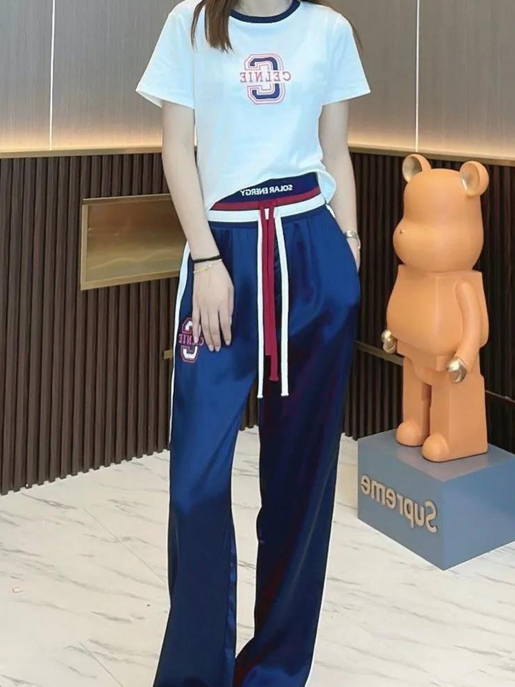 【レディース】スウェットパンツ ロゴ入りサイドライン ゆるパンツ