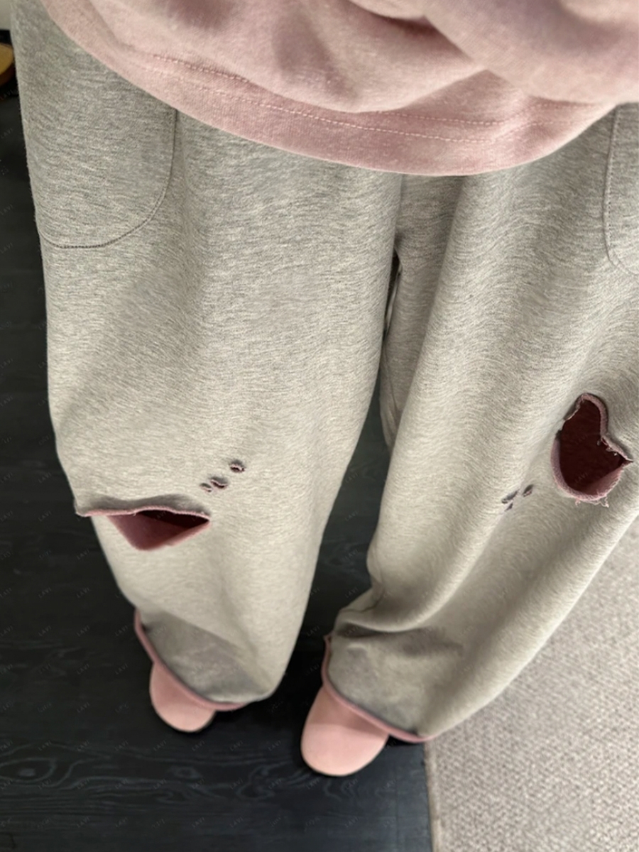 【レディース】スウェットパンツ ヴィンテージダメージワイドパンツ