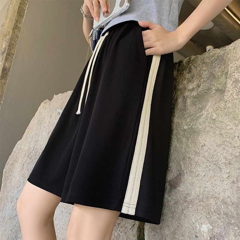 スウェットパンツ サイドライン入りワイドスウェットショートパンツ