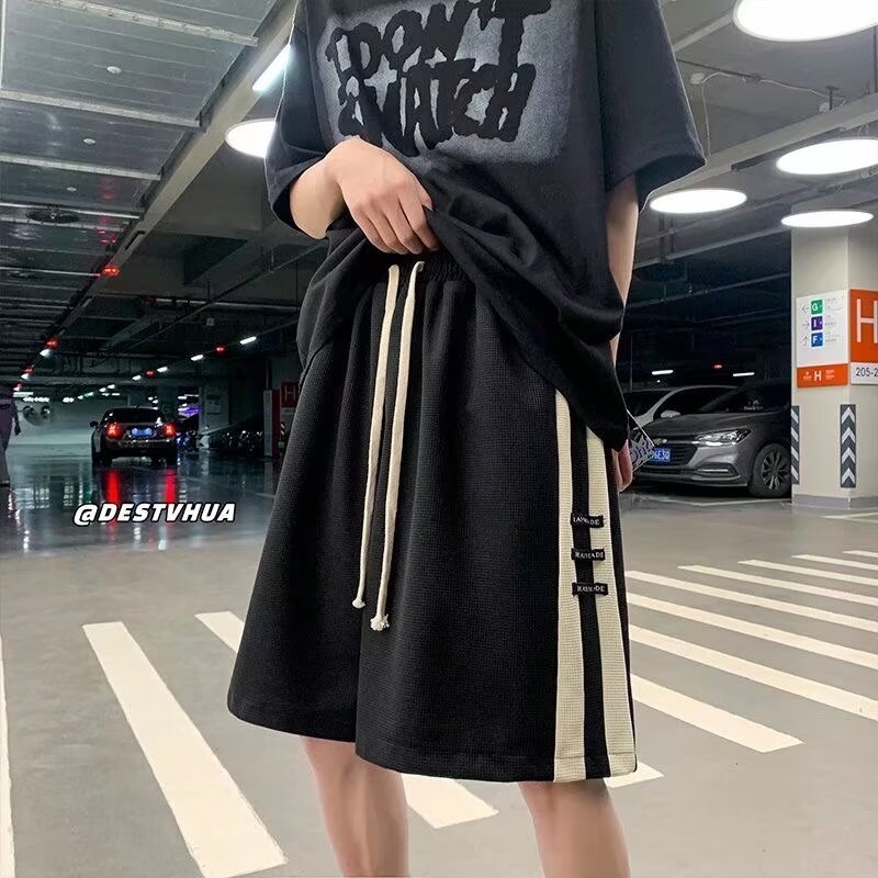 スウェットパンツ ツーラインワッフル生地ショートパンツ