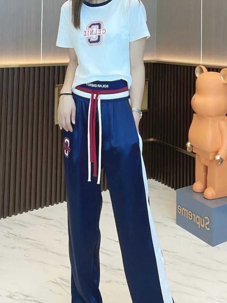 【レディース】スウェットパンツ ロゴ入りサイドライン ゆるパンツ