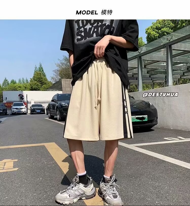 スウェットパンツ ツーラインワッフル生地ショートパンツ
