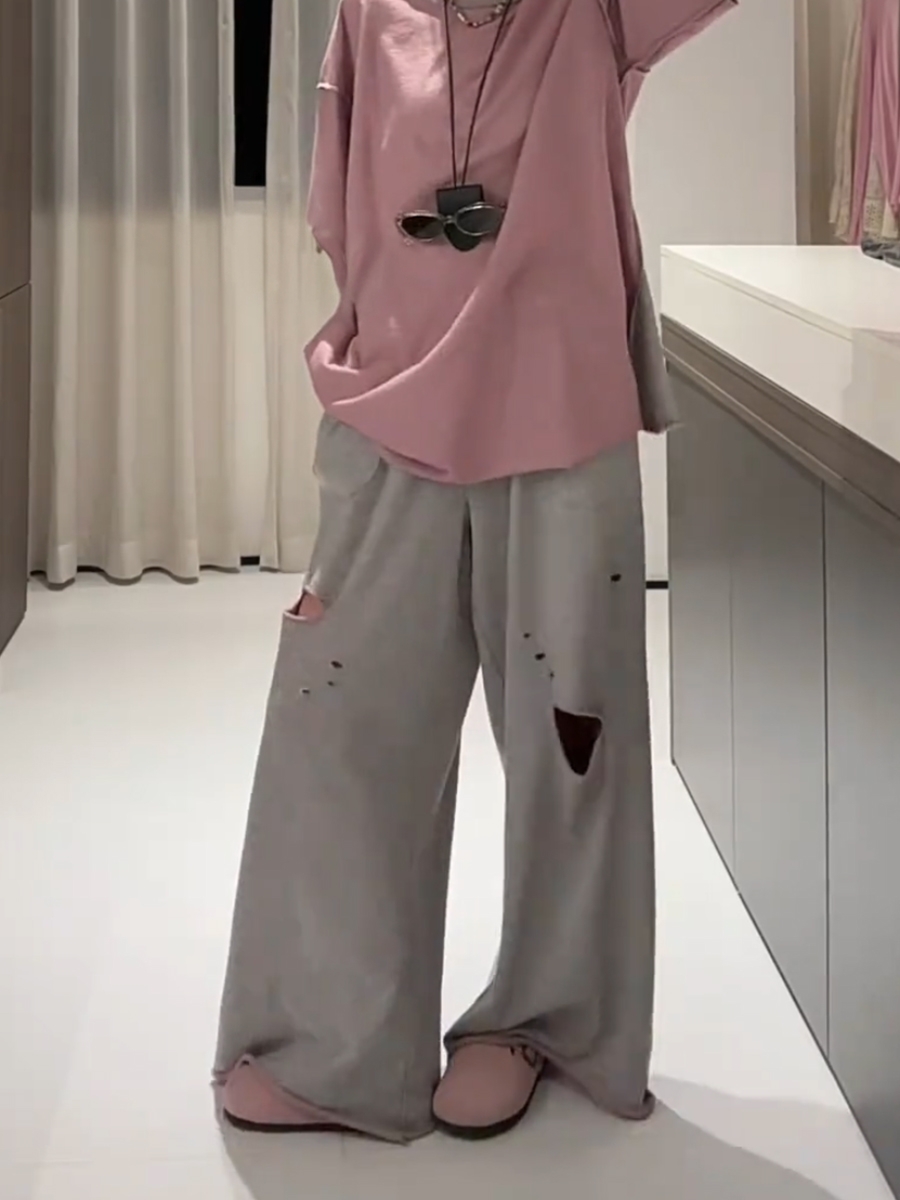 【レディース】スウェットパンツ ヴィンテージダメージワイドパンツ