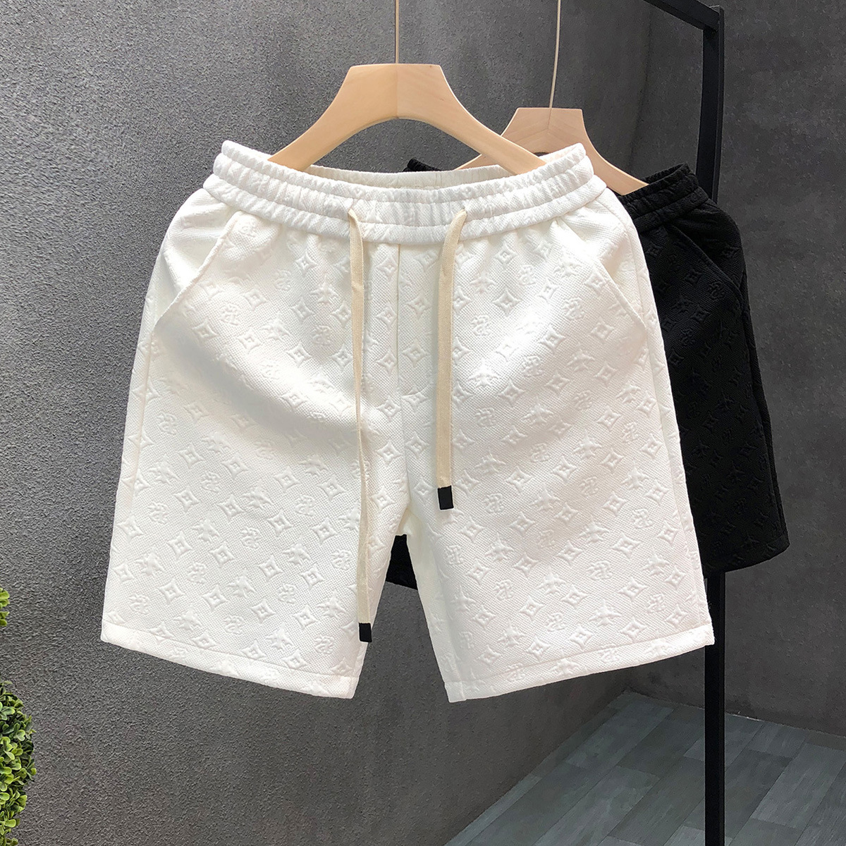 スウェットパンツ 総柄エンボス編みスウェットショートパンツ