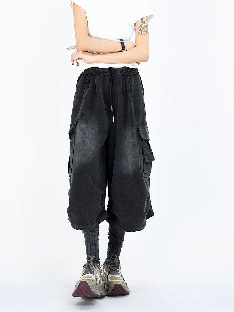 スウェットパンツ ヴィンテージ加工マルチポケットワイドパンツ