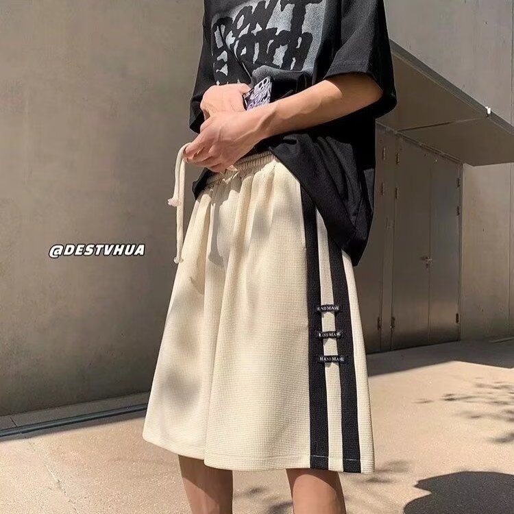 スウェットパンツ ツーラインワッフル生地ショートパンツ