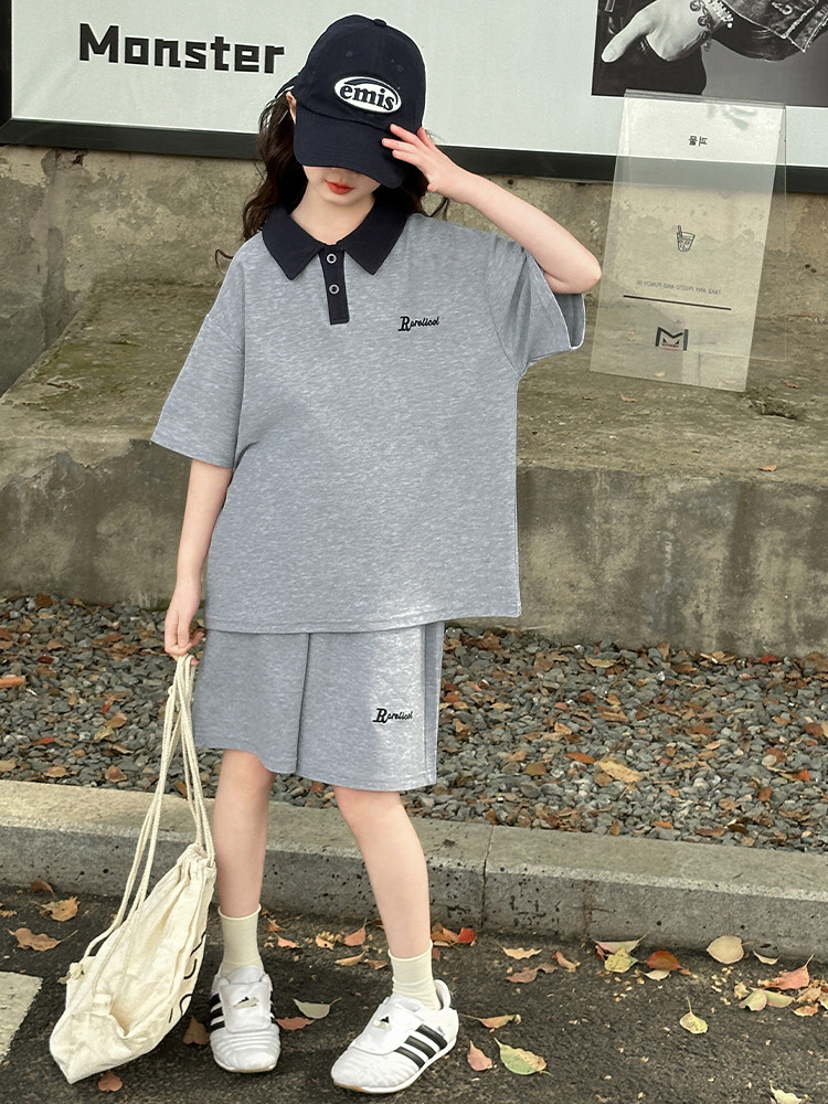 【キッズ上下セット】スウェットパンツ 襟付きポロシャツセットアップショートパンツ