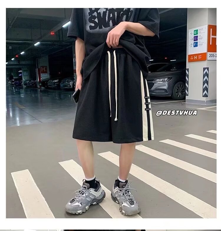 スウェットパンツ ツーラインワッフル生地ショートパンツ