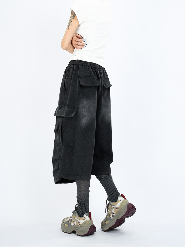 スウェットパンツ ヴィンテージ加工マルチポケットワイドパンツ