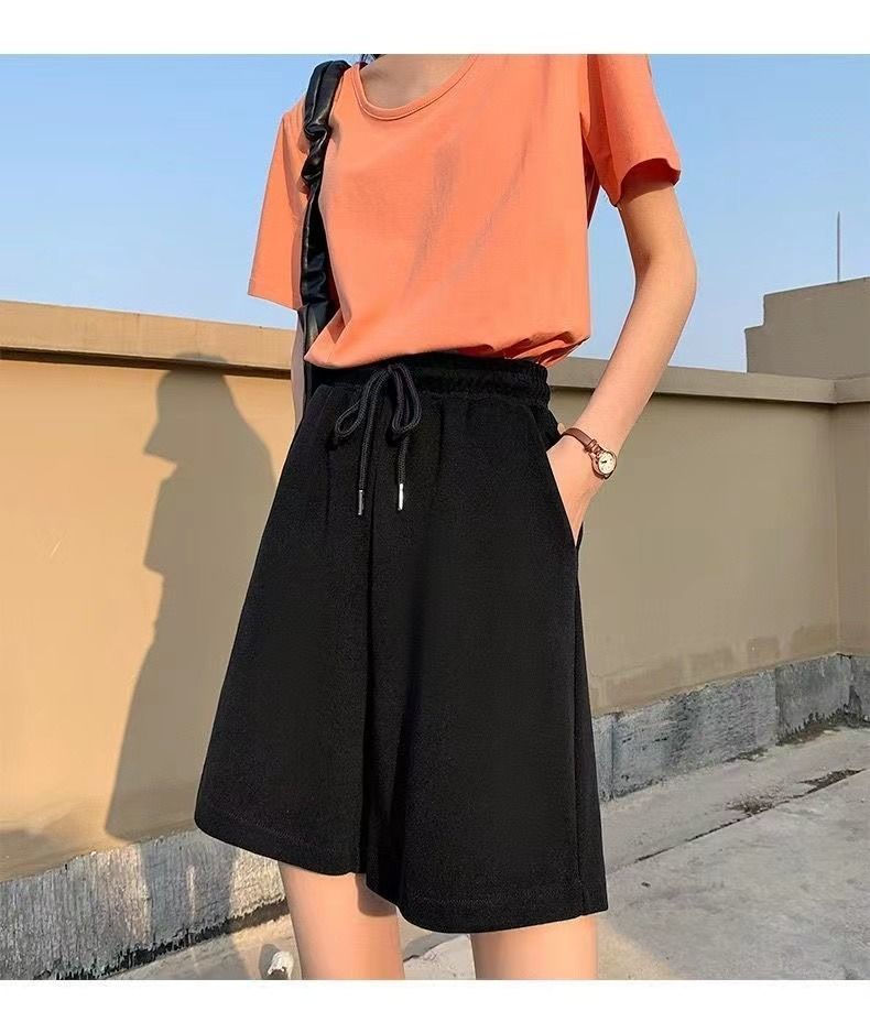スウェットパンツ ゆったりシルエット紐付きスウェットショートパンツ
