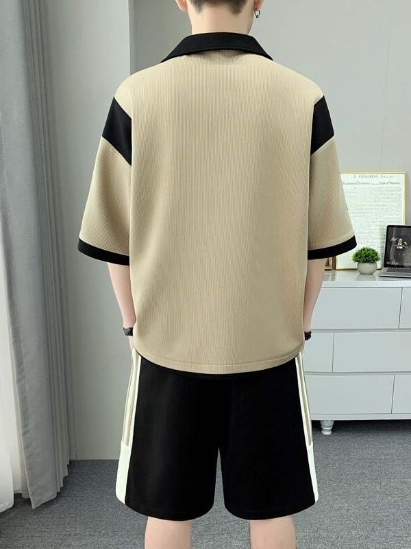 【メンズ上下セット】スウェットパンツ 襟付きトップス&ショートパンツセット