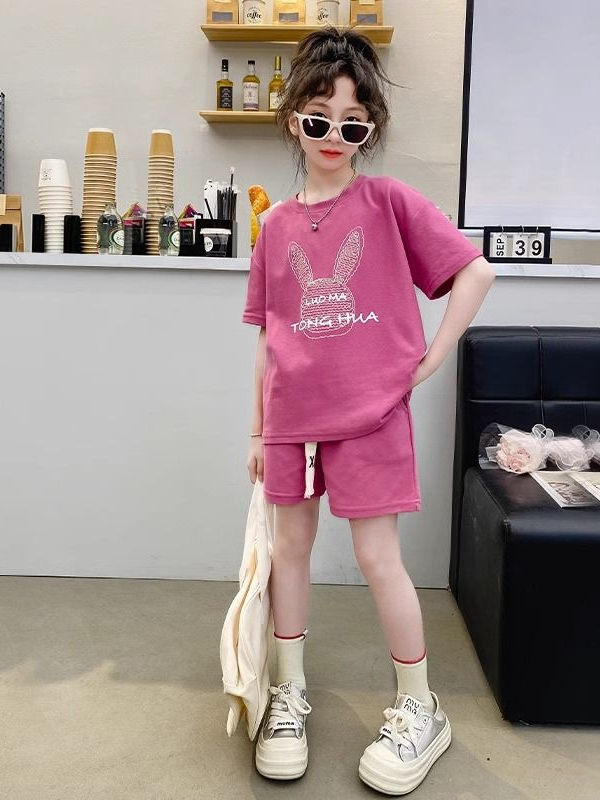 スウェットパンツ うさぎ刺繍ショートパンツセット