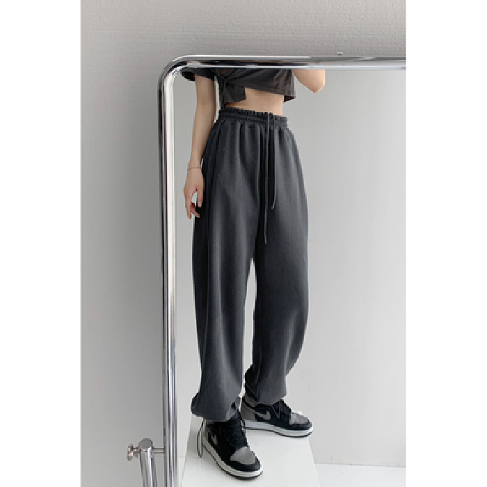 【レディース】シンプルハイウエスト裾絞りスウェットパンツ