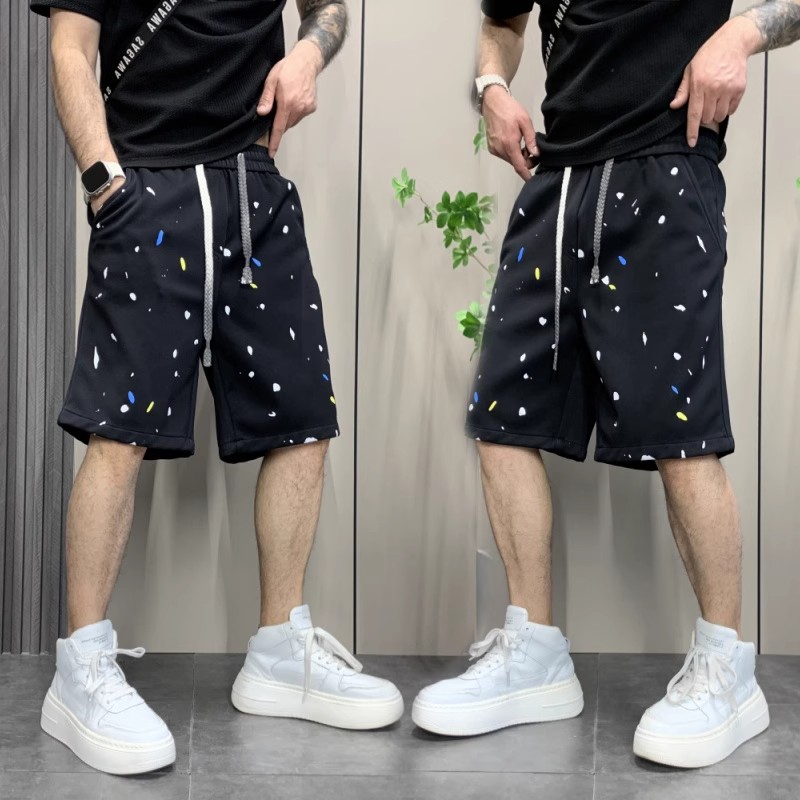 【メンズ】スウェットパンツ 飛沫模様ゆったりショートパンツ