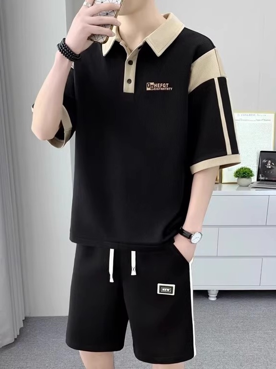 【メンズ上下セット】スウェットパンツ 襟付きトップス&ショートパンツセット