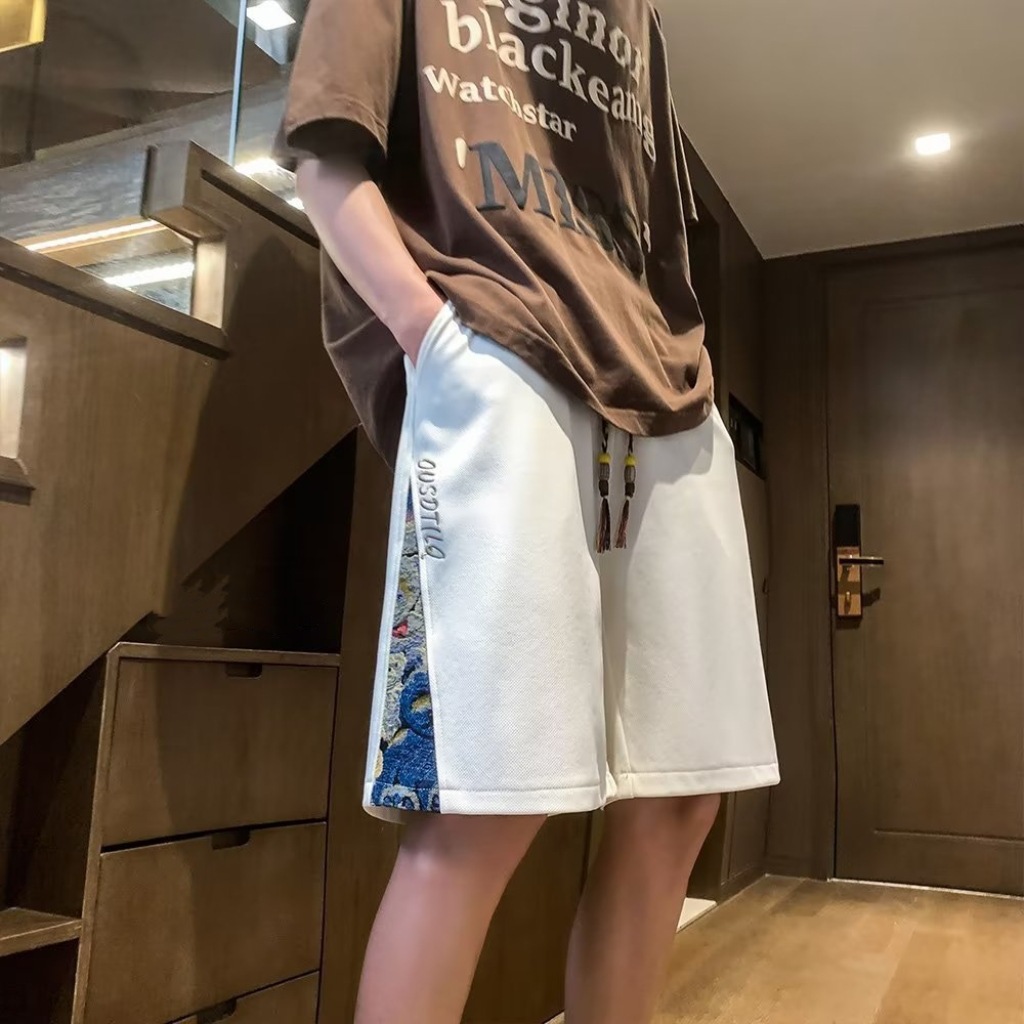 スウェットパンツ 和柄切り替えタッセル紐スウェットショートパンツ