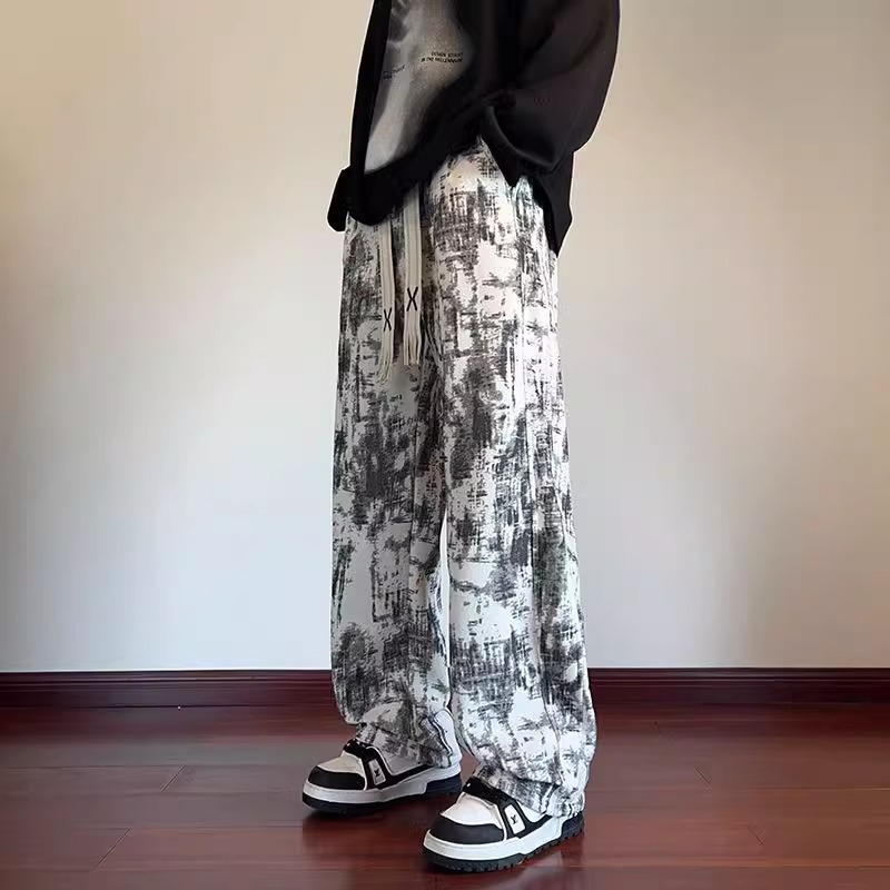 スウェットパンツ 筆跡模様 ゆったりスウェットパンツ
