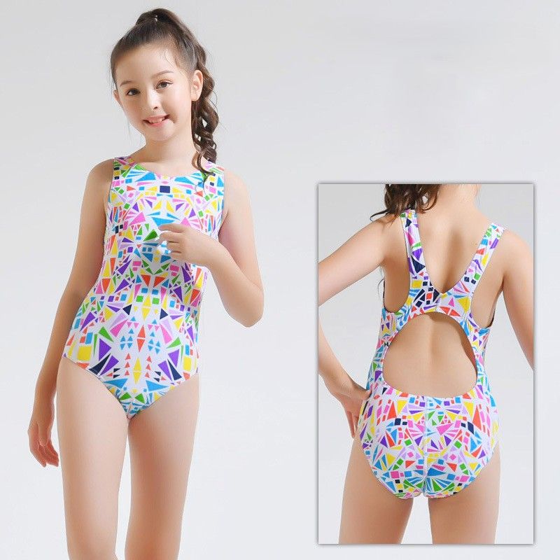 競泳水着 カラフル幾何学模様ジュニア競泳水着