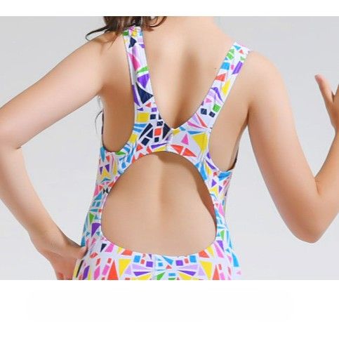 競泳水着 カラフル幾何学模様ジュニア競泳水着