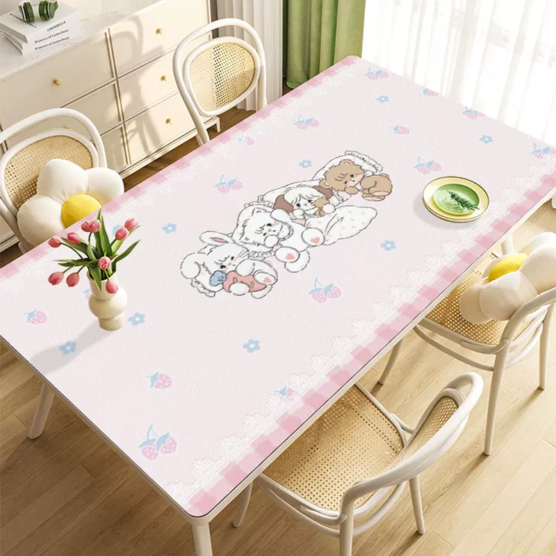 ランチョンマット かわいい熊うさちゃんシリーズ・合皮・防水、防油 【川の字でおねんね】