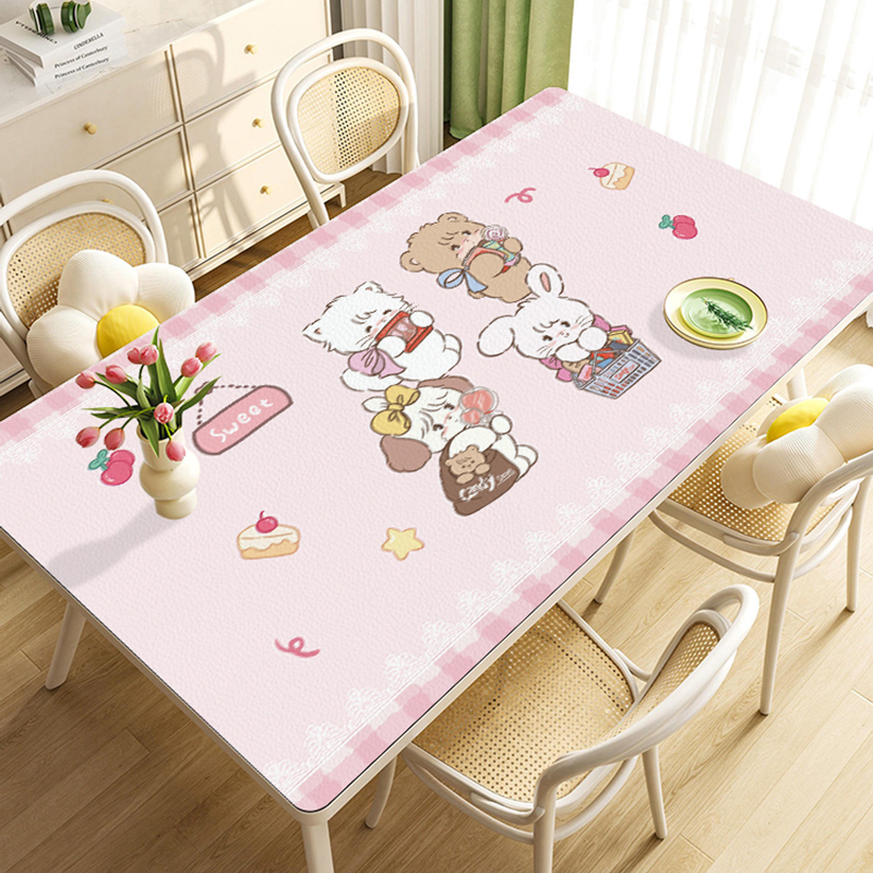 ランチョンマット かわいい熊うさちゃんシリーズ・合皮・防水、防油 【川の字でおねんね】