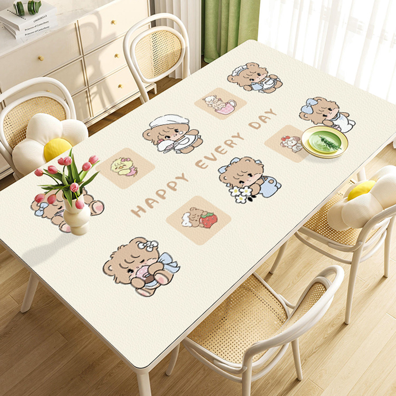 ランチョンマット かわいい熊うさちゃんシリーズ・合皮・防水、防油 【川の字でおねんね】