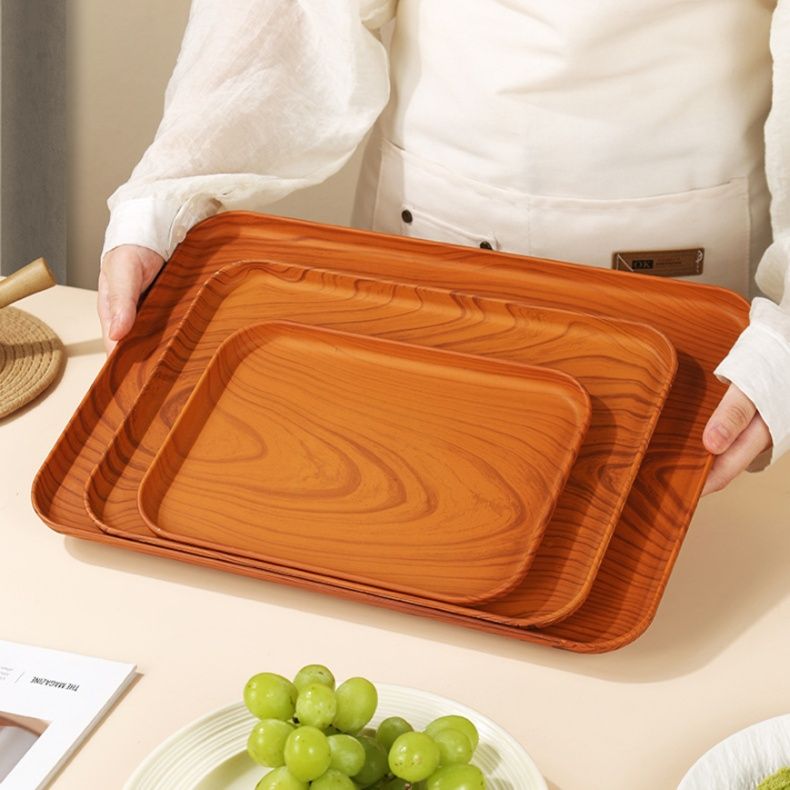 ランチョンマット 木目調長角盆天然風合い滑り止め付き給仕盆