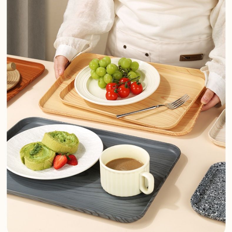 ランチョンマット 木目調長角盆天然風合い滑り止め付き給仕盆