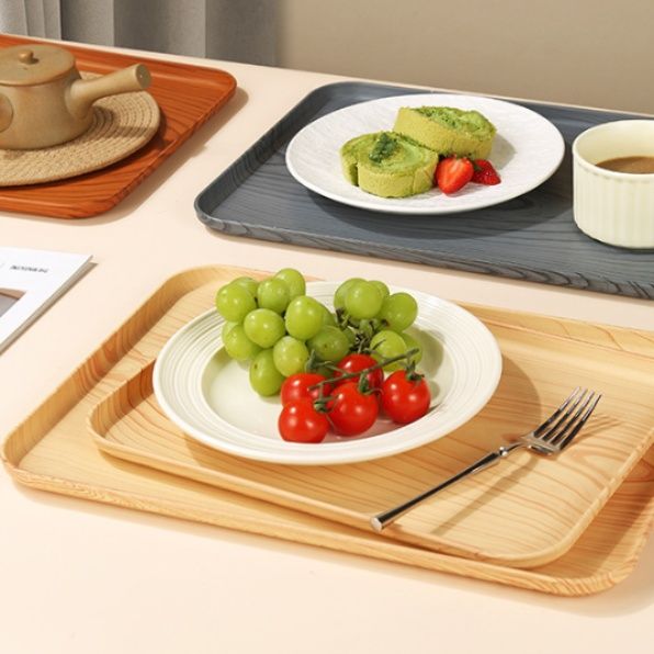 ランチョンマット 木目調長角盆天然風合い滑り止め付き給仕盆