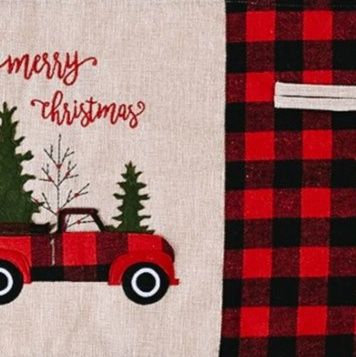 ランチョンマット 北欧聖夜の車と樹木刺繍の布製ランチョンマット