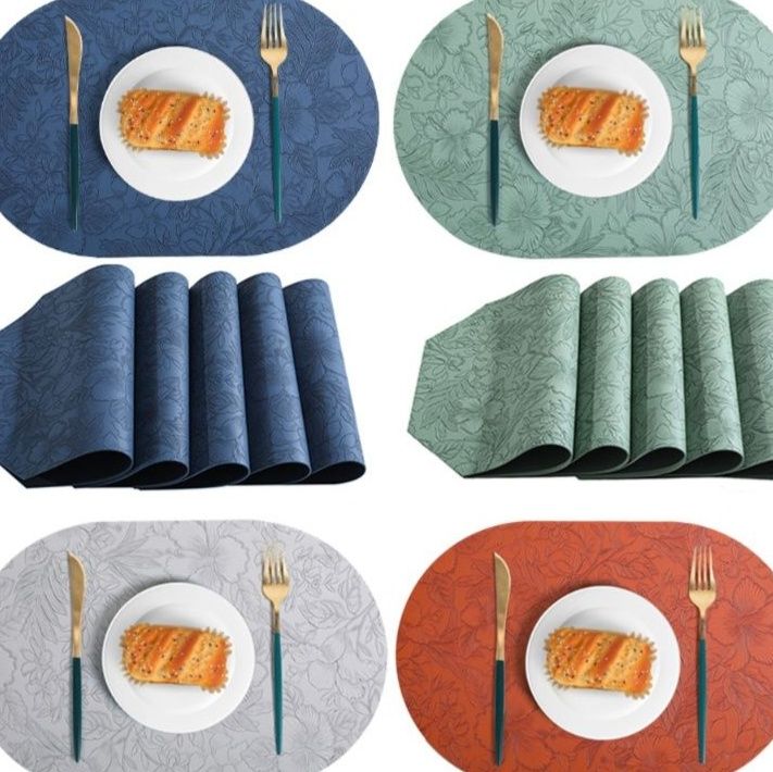 ランチョンマット合皮 立体花柄型押し合皮ランチョンマット楕円形