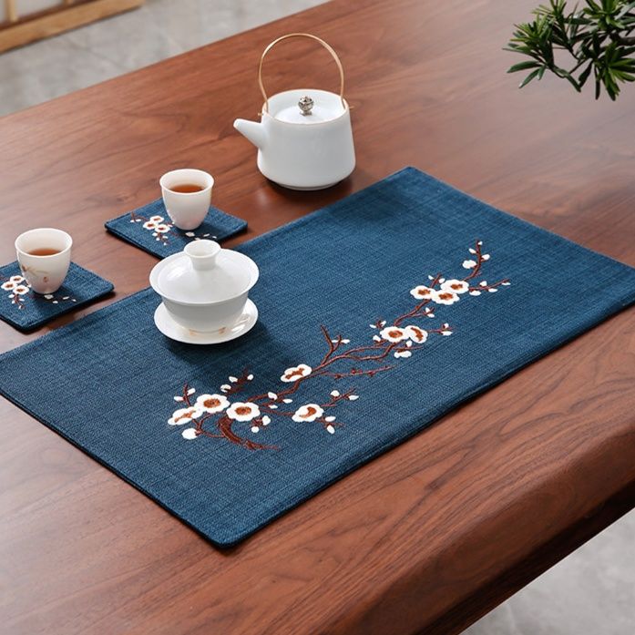 ランチョンマット 梅花刺繍茶席敷