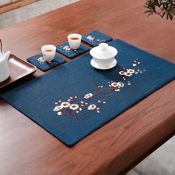 ランチョンマット 梅花刺繍茶席敷