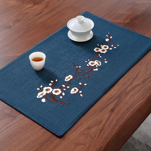 ランチョンマット 梅花刺繍茶席敷