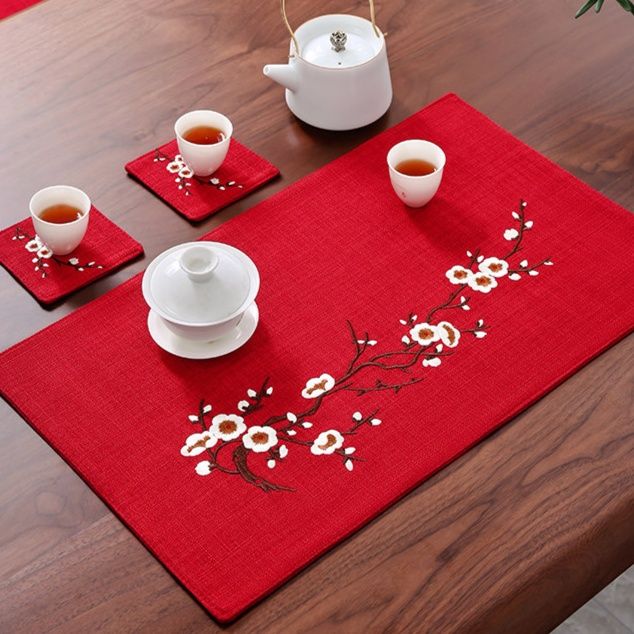 ランチョンマット 梅花刺繍茶席敷