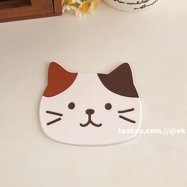 ランチョンマット 猫顔シリコン製コースター5種セット 【シリコンカップマット】