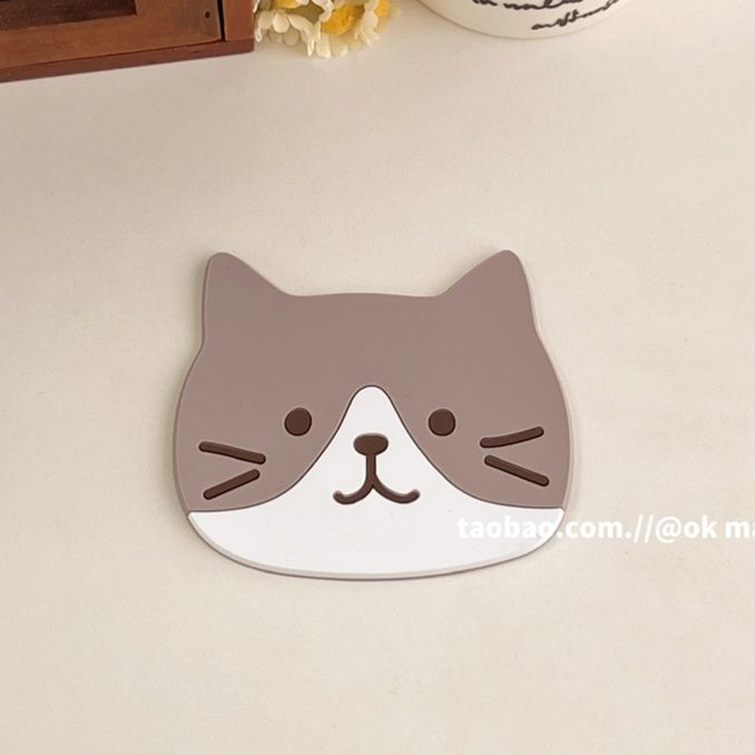 ランチョンマット 猫顔シリコン製コースター5種セット 【シリコンカップマット】