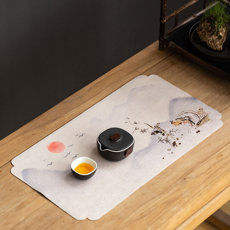 ランチョンマット 水墨画趣 牧童と水辺の情景