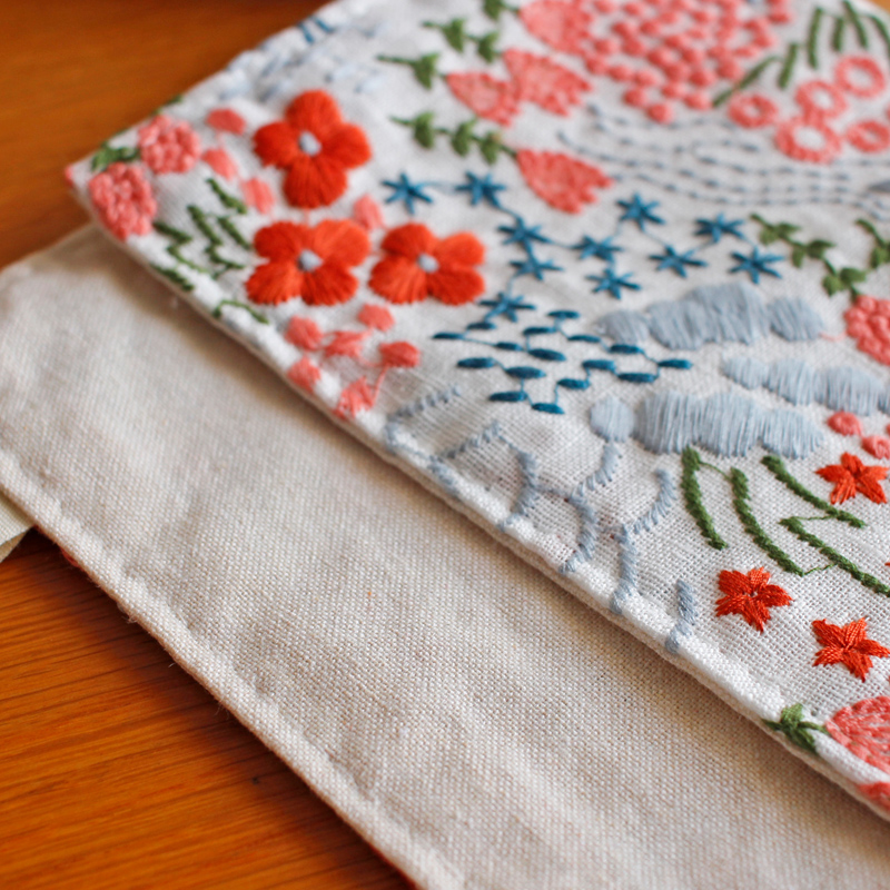 ランチョンマット 花園刺繍 麻ランチョンマット